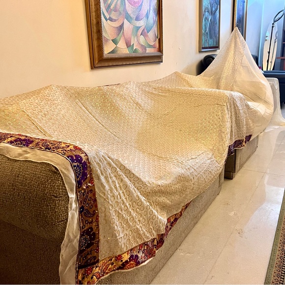 BrandNew!A pure silk Georgette hand embroidered sequins all over;Benarasi Border - Picture 14 of 17